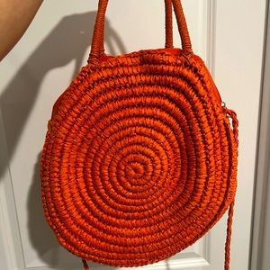 Straw Studios Orange Straw Crossbody Bag/Tote